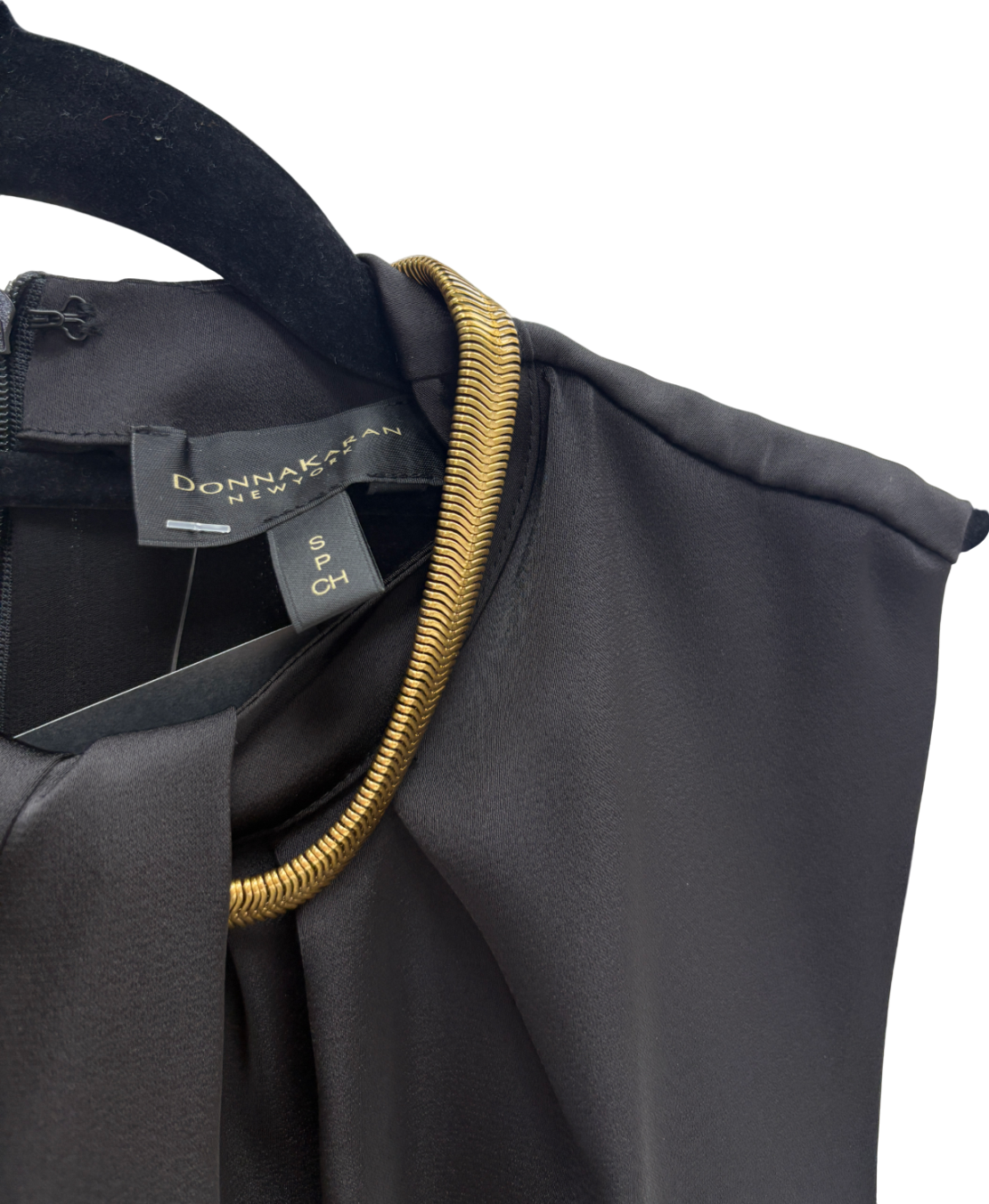 Donna Karan Black Hardware Twist Neck Top UK S