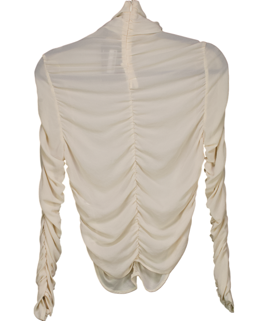 ZARA Cream High Collared Draped Blouse UK XS