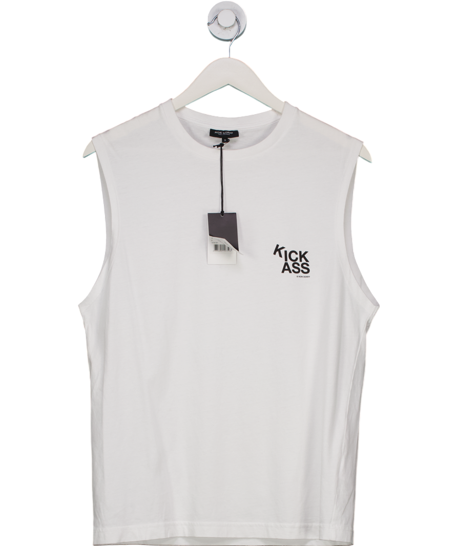 Ron Dorff White Cotton Kick Ass Sleeveless T-shirt UK S
