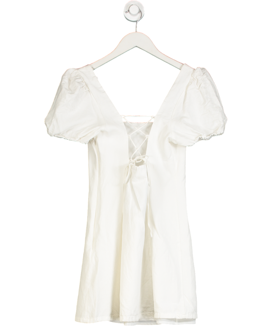 ZARA White Puff Sleeve Backless Lace Dress Up UK M