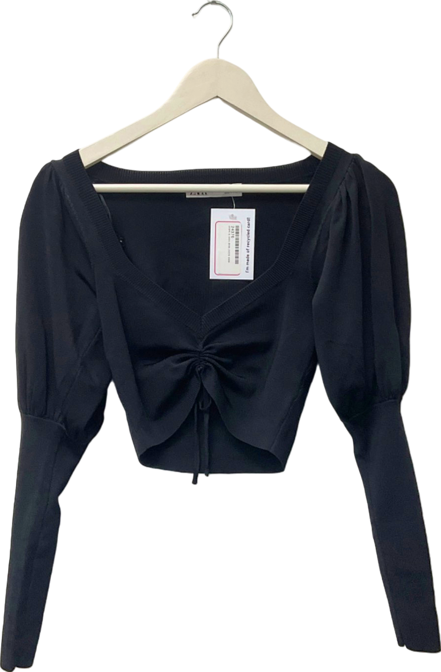 Zara Black V-Neck Long Sleeve Top UK 8