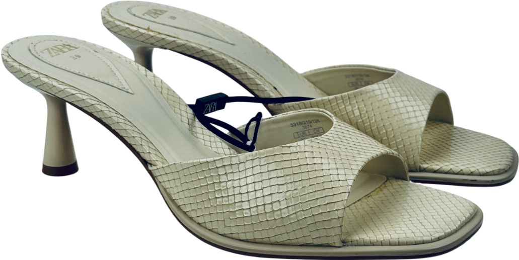 ZARA Cream Kitten Heel Mule Sandals UK 6 EU 39 👠