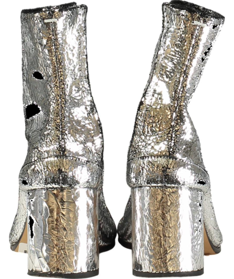 MAISON MARGIELA Metallic Tabi Split-toe Crinkled Patent-leather Ankle Boots UK 2 EU 35 👠