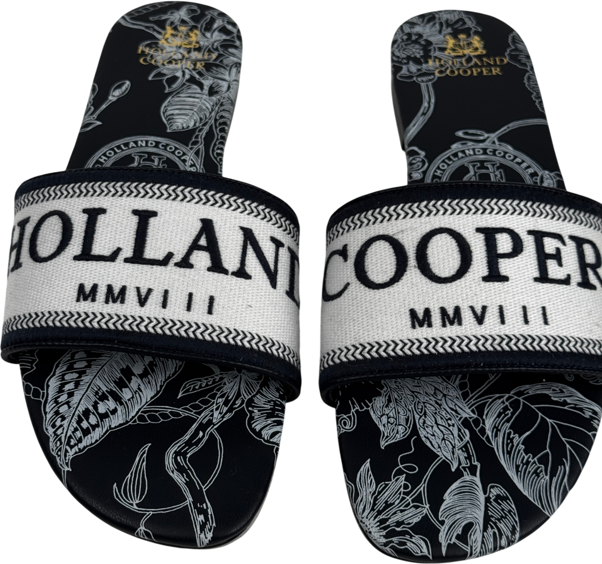Holland Cooper Navy Blue  Logo Pimlico Slides UK 6 EU 39 👠