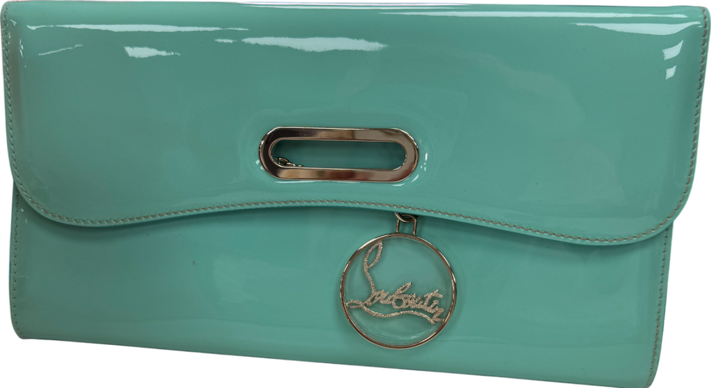 Christian Louboutin Aqua Patent Leather Riveiera Shoulder Clutch Bag