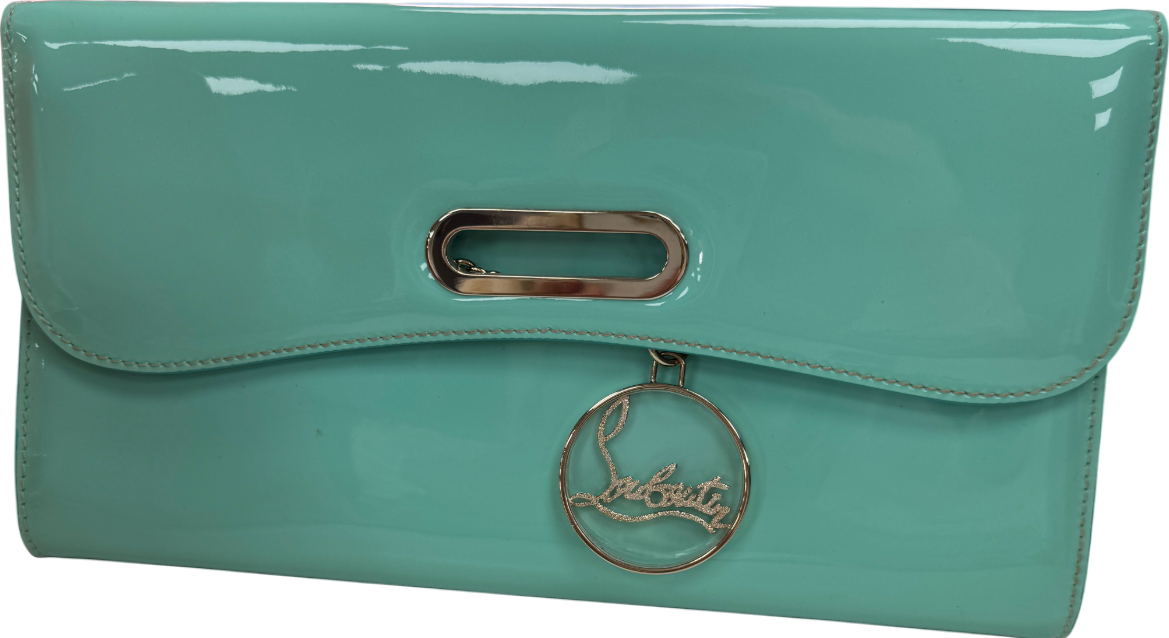 Christian Louboutin Aqua Patent Leather Riveiera Shoulder Clutch Bag