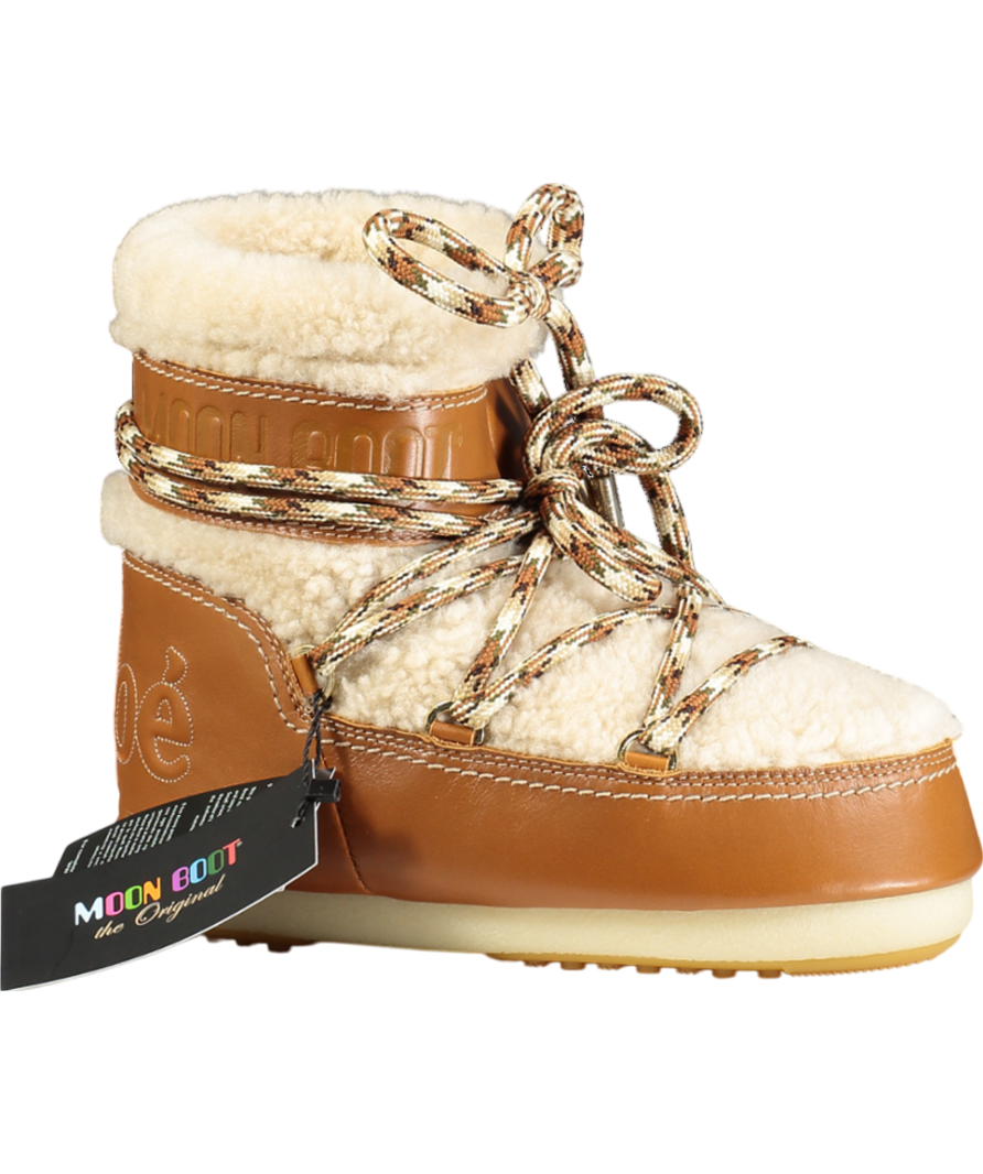 Chloé Brown Wool & Leather Logo Snow Moon Boots UK 6.5 EU 39.5 👠