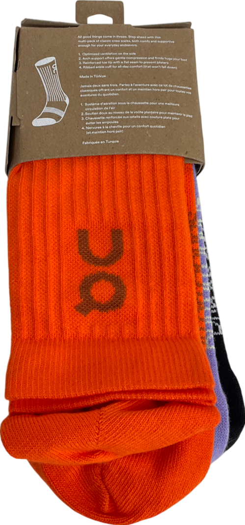 ON Running Multicoloured 3 Pack Logo Socks In Comet Flame And Black UK L