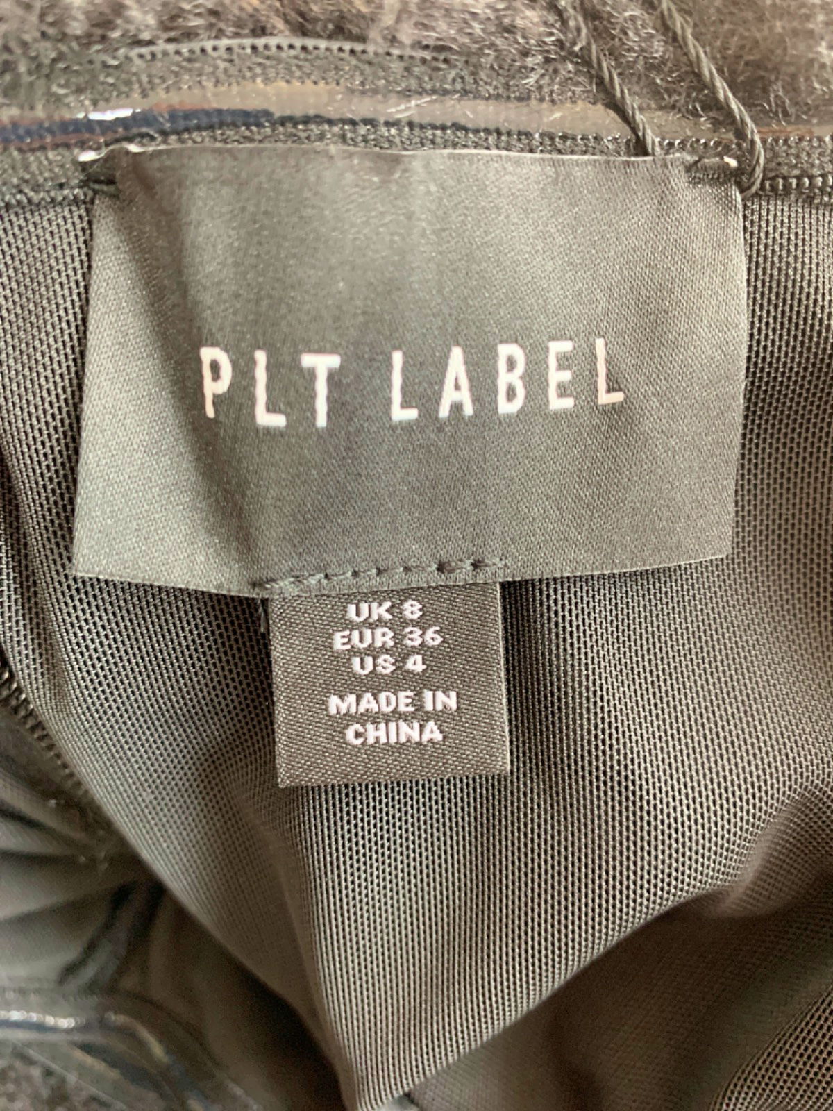 PLT Label Black Ruched Faux Fur Trim Dress UK 8