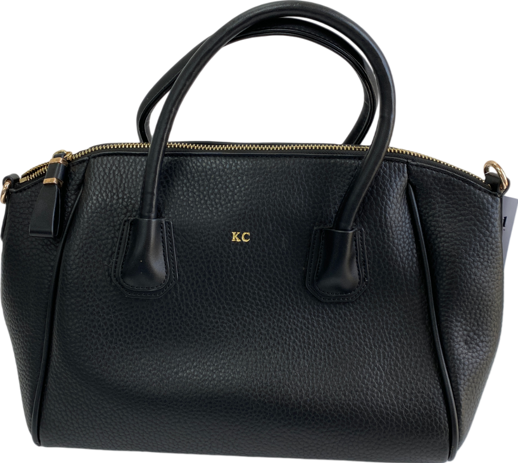 Tom & Eva Black Leather Hand Bag With Personalisation Kc One Size