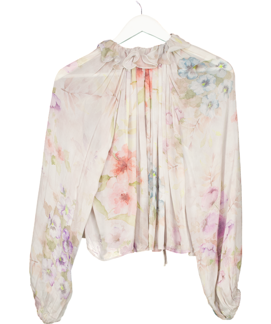 Anthropologie Purple Floral Long Sleeve Blouse UK XS