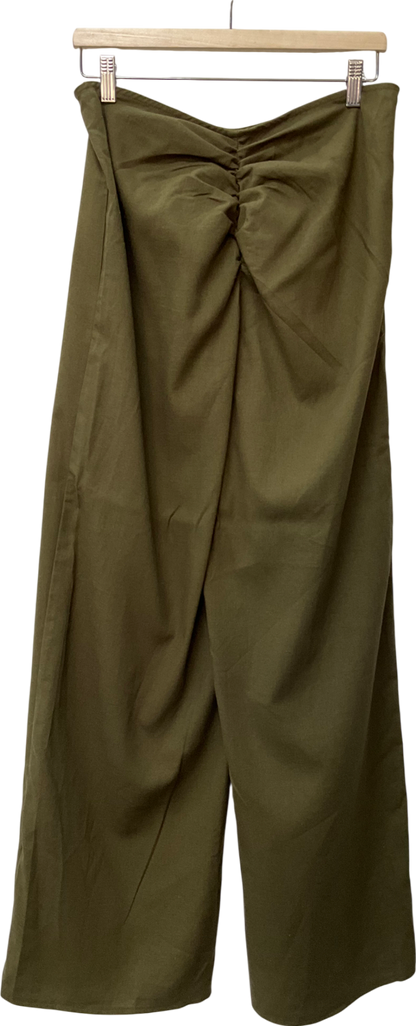 PrettyLittleThing Green Khaki Wide Leg Trousers With Ruched Bum UK 12