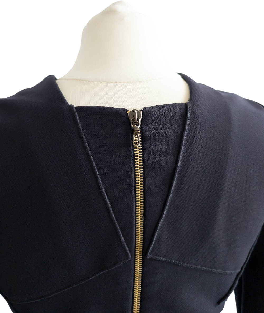 Roland Mouret Blue Classic Wool Blend Long Sleeve Zip Back Pencil Dress UK 12