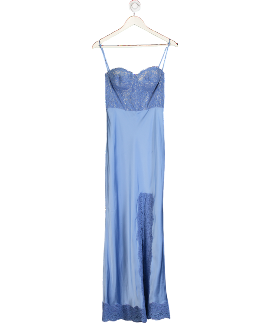 Rebecca Vallance Blue Larisa Lace-trimmed Silk Maxi Dress UK 6