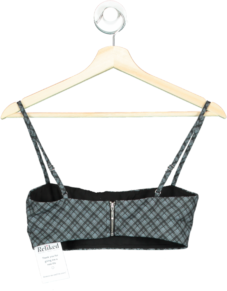 White Fox Grey Checked Cropped Top UK XS