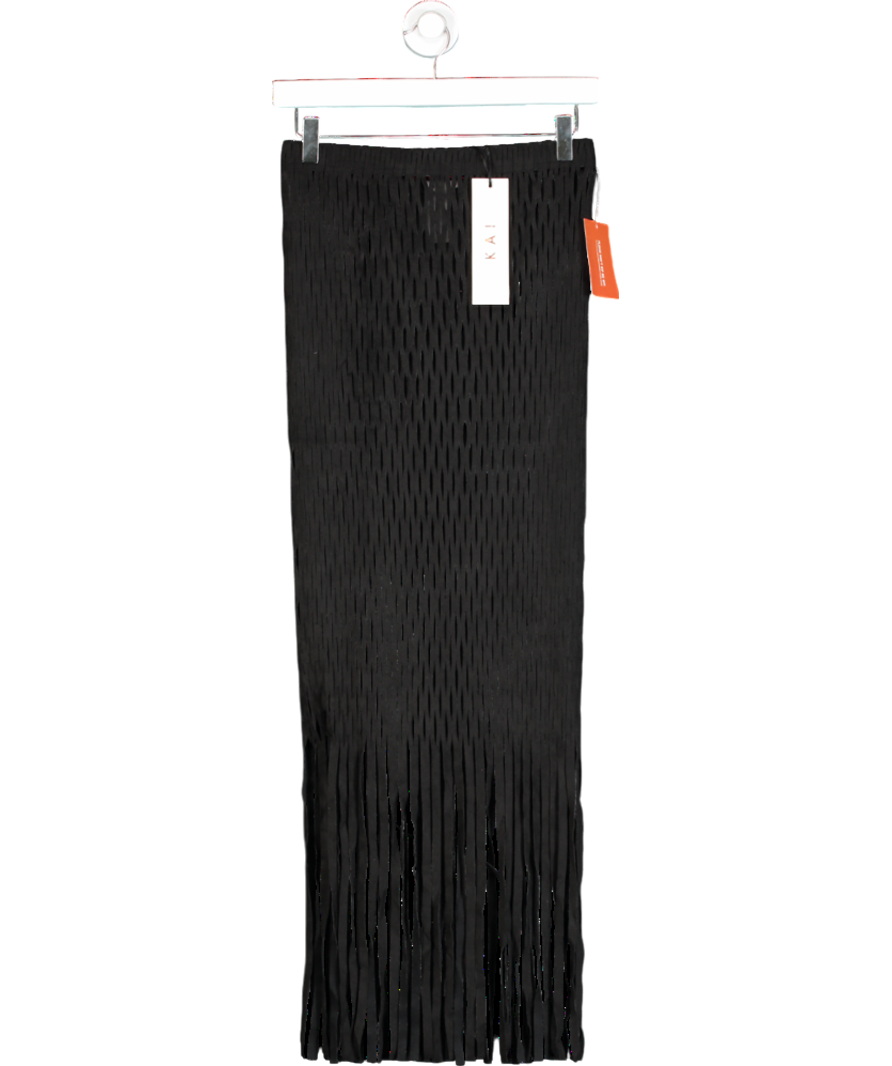 kai Black Yumi Faux Suede Laser Cut Skirt UK S