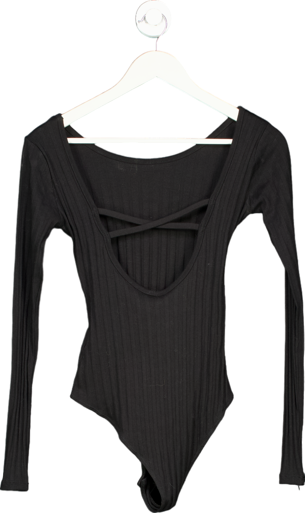 H&M Black Ribbed Long Sleeve Bodysuit UK S