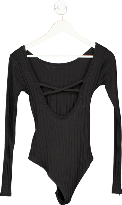 H&M Black Ribbed Long Sleeve Bodysuit UK S