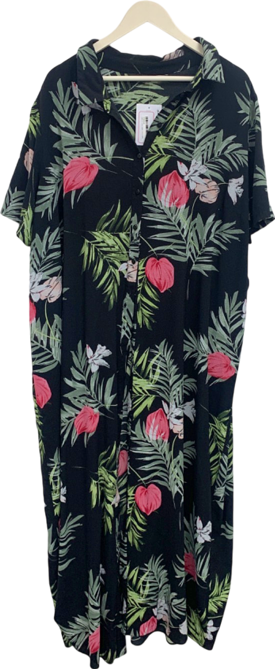 Evans Black Floral Print Dress UK 24-26