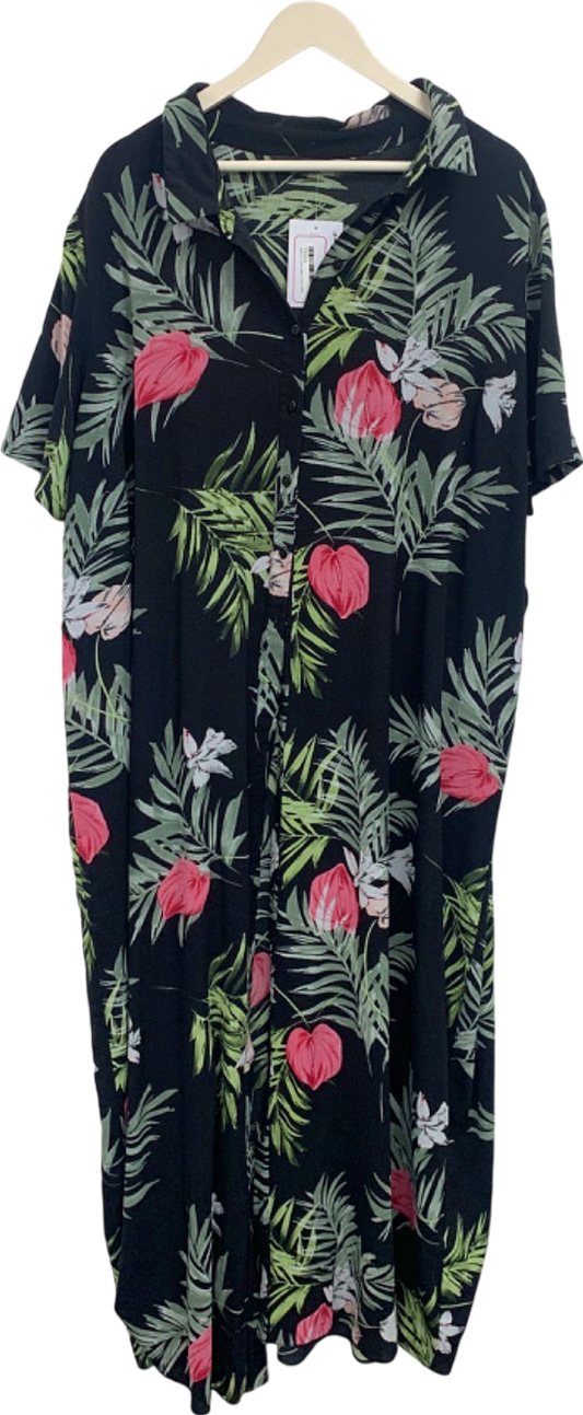 Evans Black Floral Print Dress UK 24-26