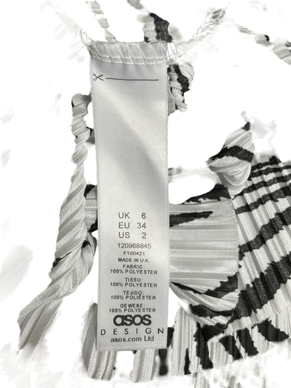 ASOS White Plisse T-shirt Midi Dress In Mono Zebra Print UK 6