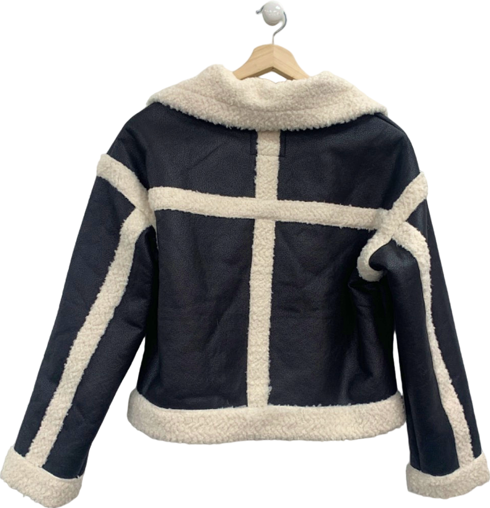 River Island Black and White Faux Shearling Jacket UK 12