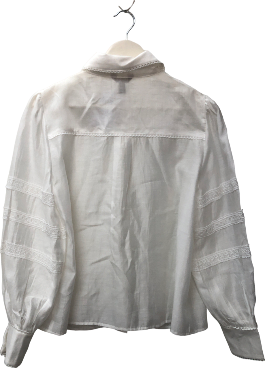 River Island White Lace Trim Shirt UK 10