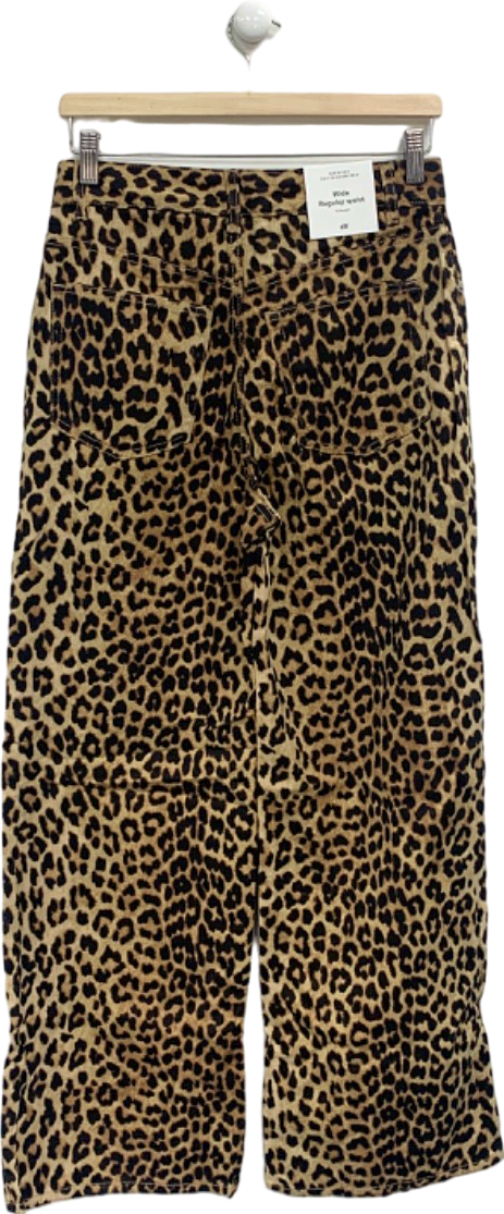 H&M Leopard Print Wide Leg Trousers UK 8