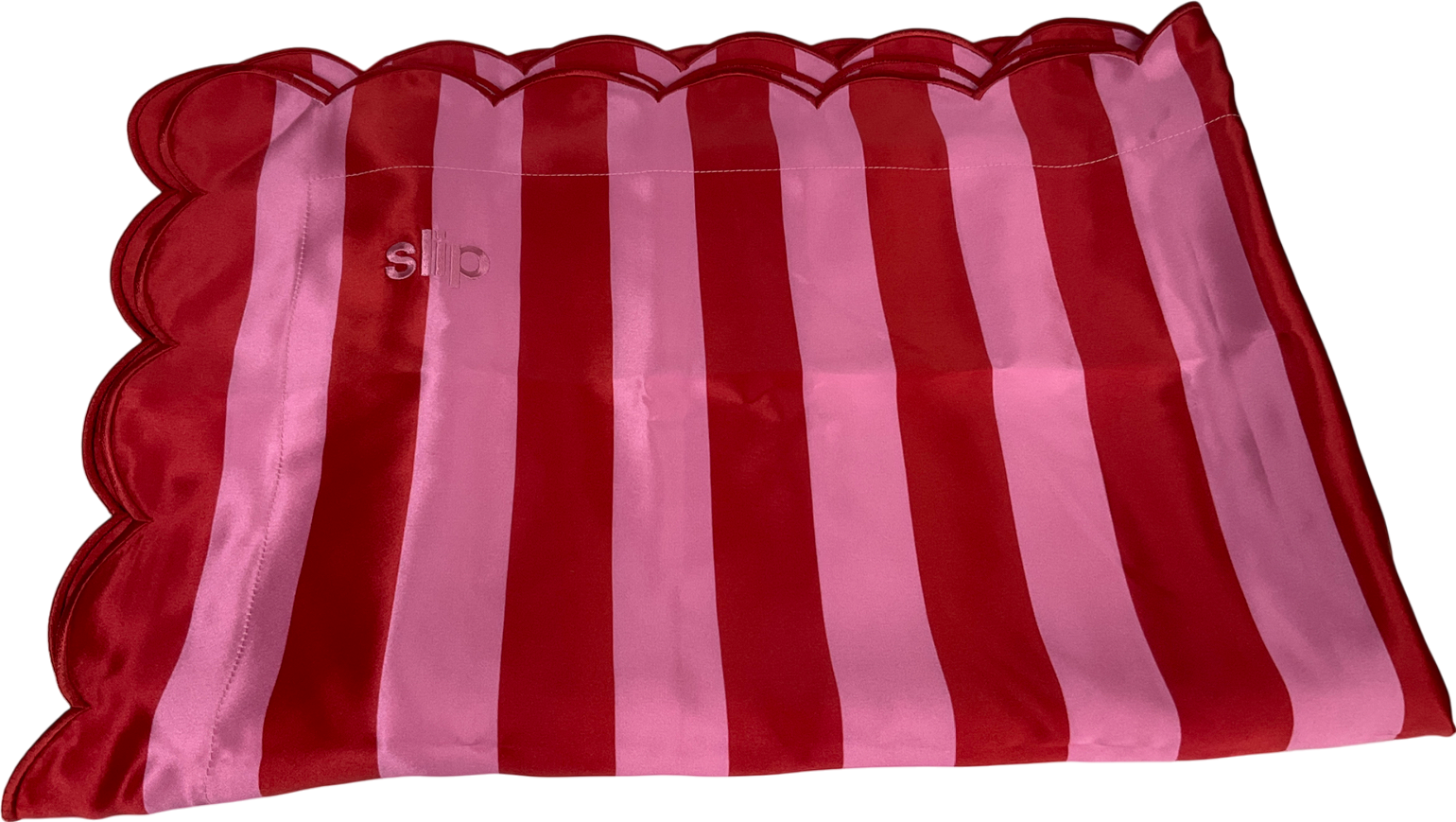 Slip Red Pure Silk Queen Pillowcase With Scalloped Edge Sunshade One Size