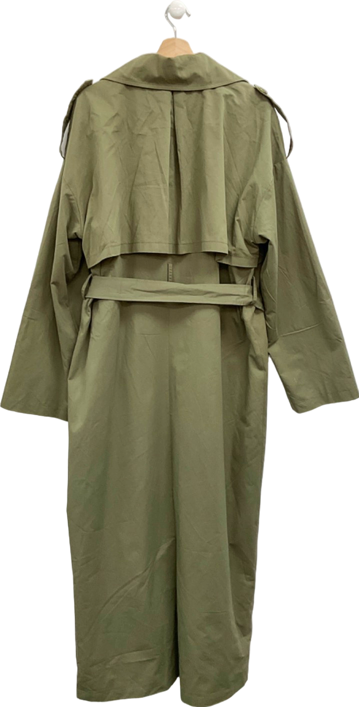 PrettyLittleThing Khaki Tall Tie Waist Trench Coat UK 12