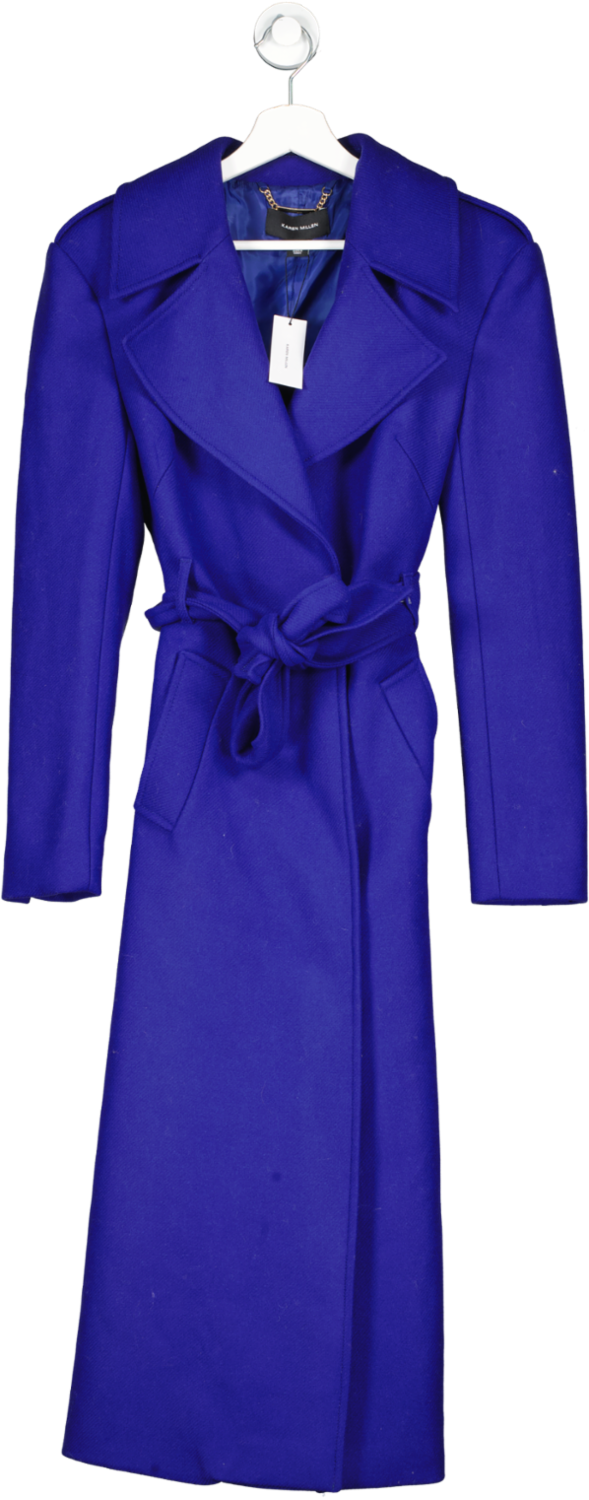Karen Millen Blue Italian Manteco Wool Strong Shoulder Coat UK 8