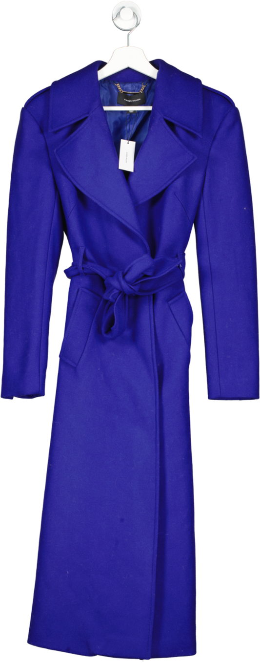 Karen Millen Blue Italian Manteco Wool Strong Shoulder Coat UK 8