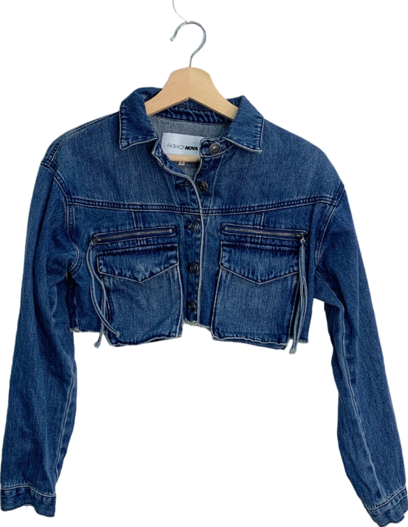 Fashion Nova Blue Denim Cropped Jacket XS