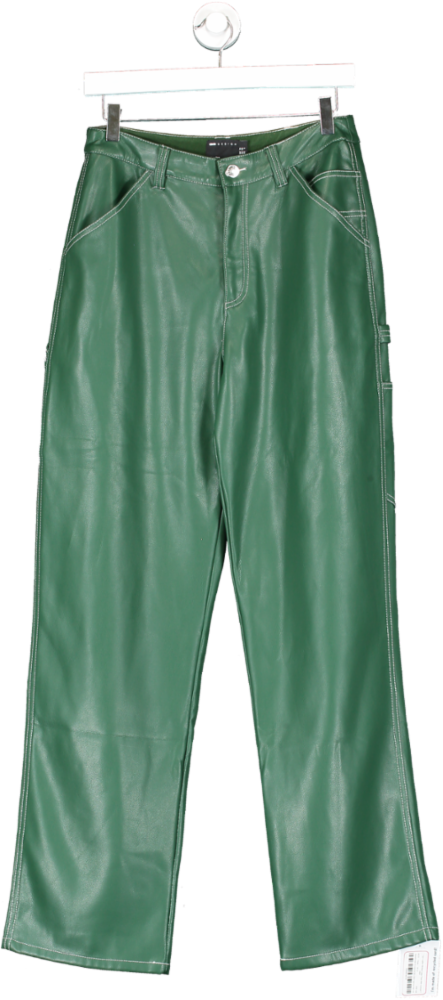 ASOS Green Faux Leather Minimal Cargo Pants With Contrast Stitch UK 10