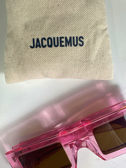 JACQUEMUS Pink Square-Frame Les Lunettes Soleil 3D Sunglasses in pouch