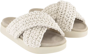 INUIKII Cream Woven Slide Sandals With Soft Leather Footbed. UK 3 EU 36