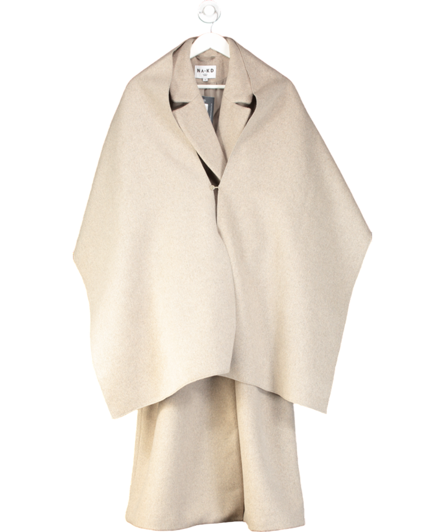NA-KD Beige Wool Blend Scarf Detail Coat UK 8