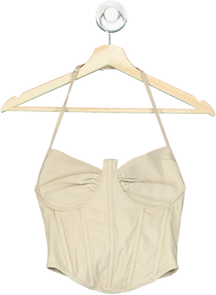 Pretty Little Thing Beige Halter Neck Crop Top UK 10