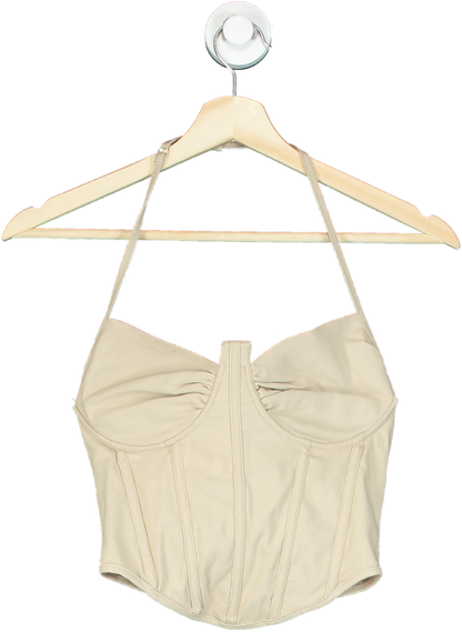 Pretty Little Thing Beige Halter Neck Crop Top UK 10