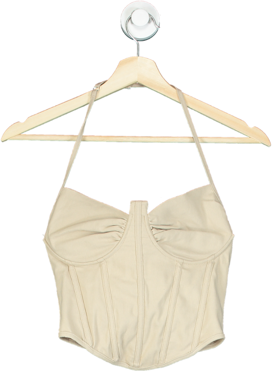 Pretty Little Thing Beige Halter Neck Crop Top UK 10