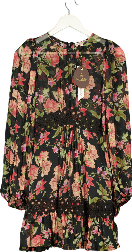 ByTIMO Black Georgette Lace Minidress Midnight Blush UK S