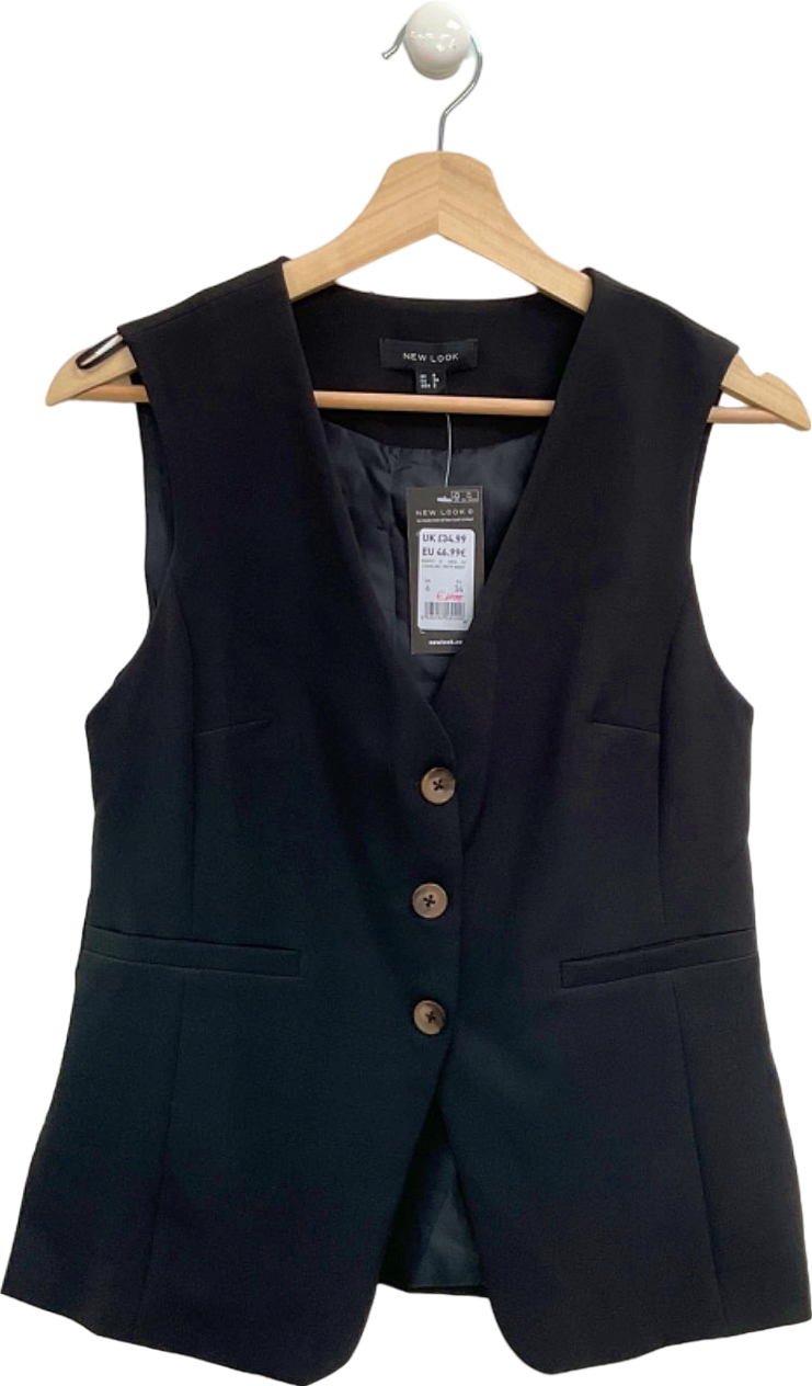 New Look Black Longline Crepe Waistcoat UK 6