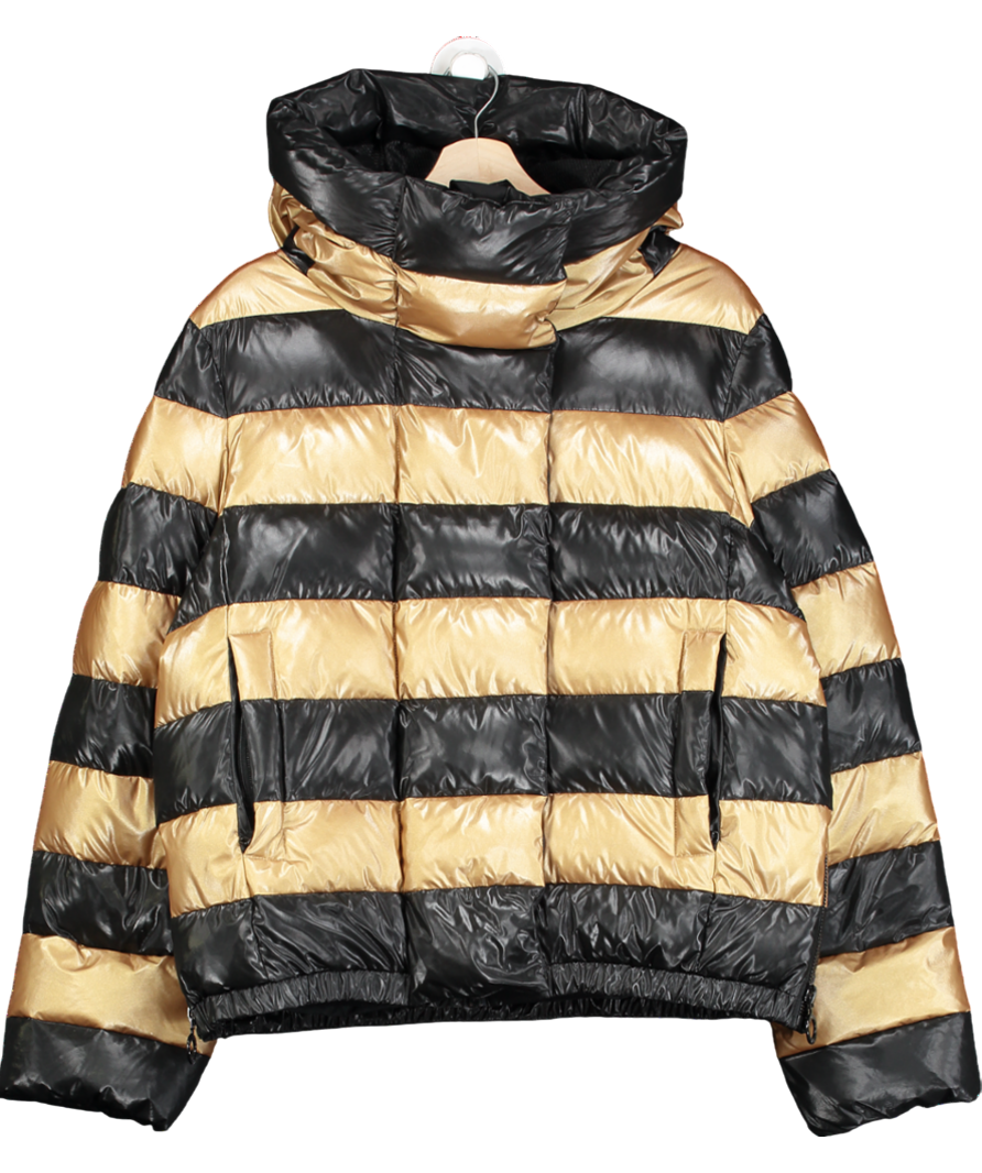 Goldbergh Black And Gold Dazzle Striped Down Filled Ski Jacket UK 14