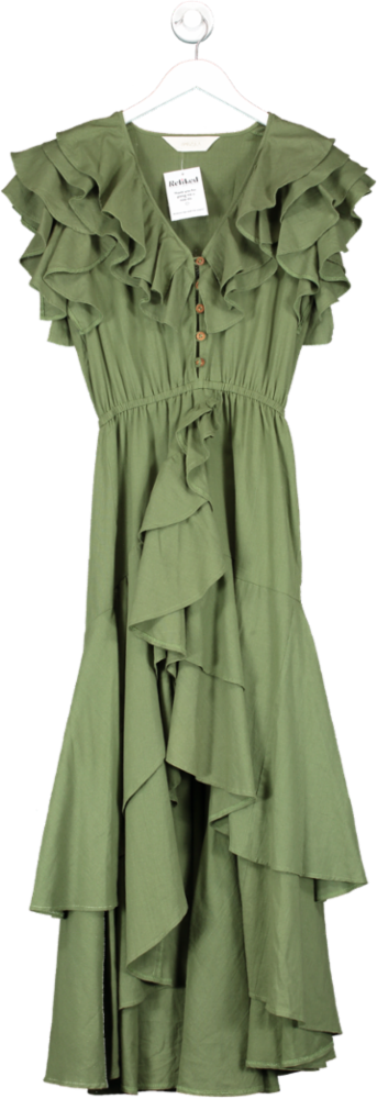 Amazula Green Organic Cotton Ruffle Maxi Dress UK S/M