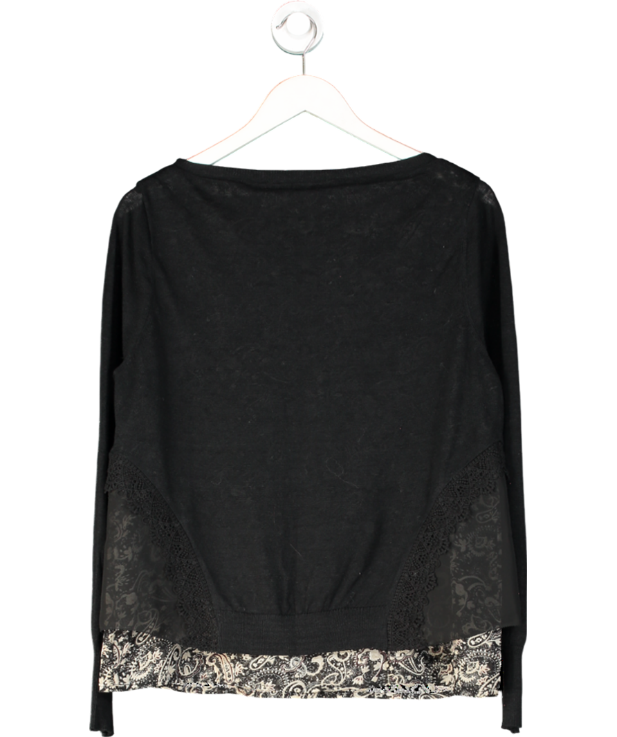 Mint Velvet Black / Printed Double Layer Linen Jumper UK 14