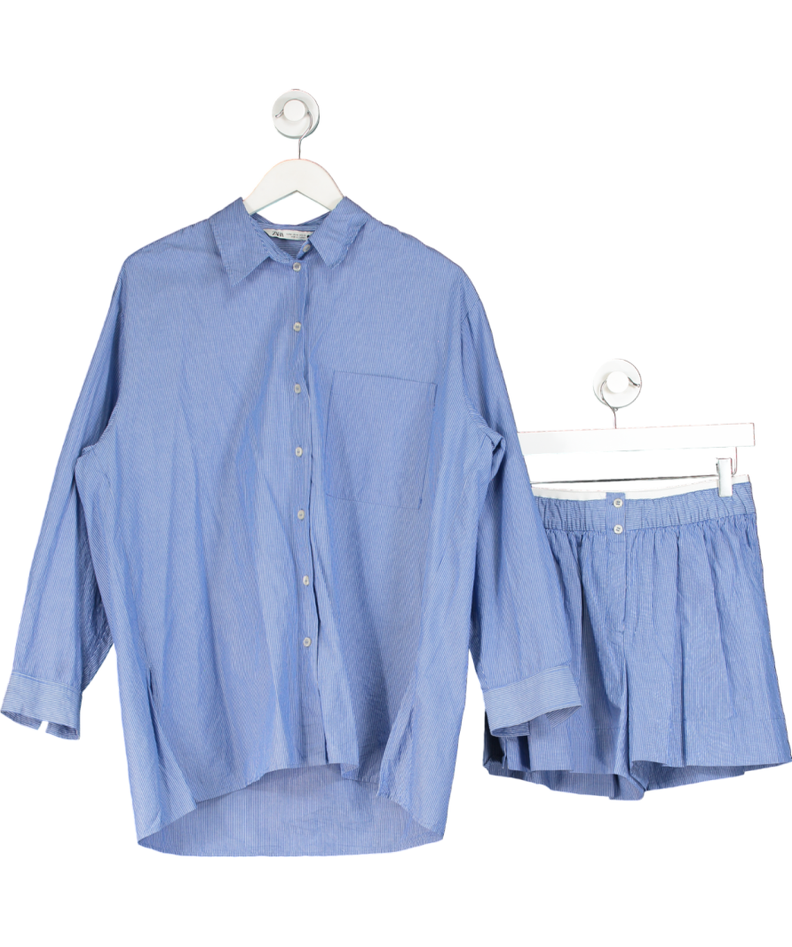 ZARA Blue And White Pinstripe Shirt And Short Set UK M