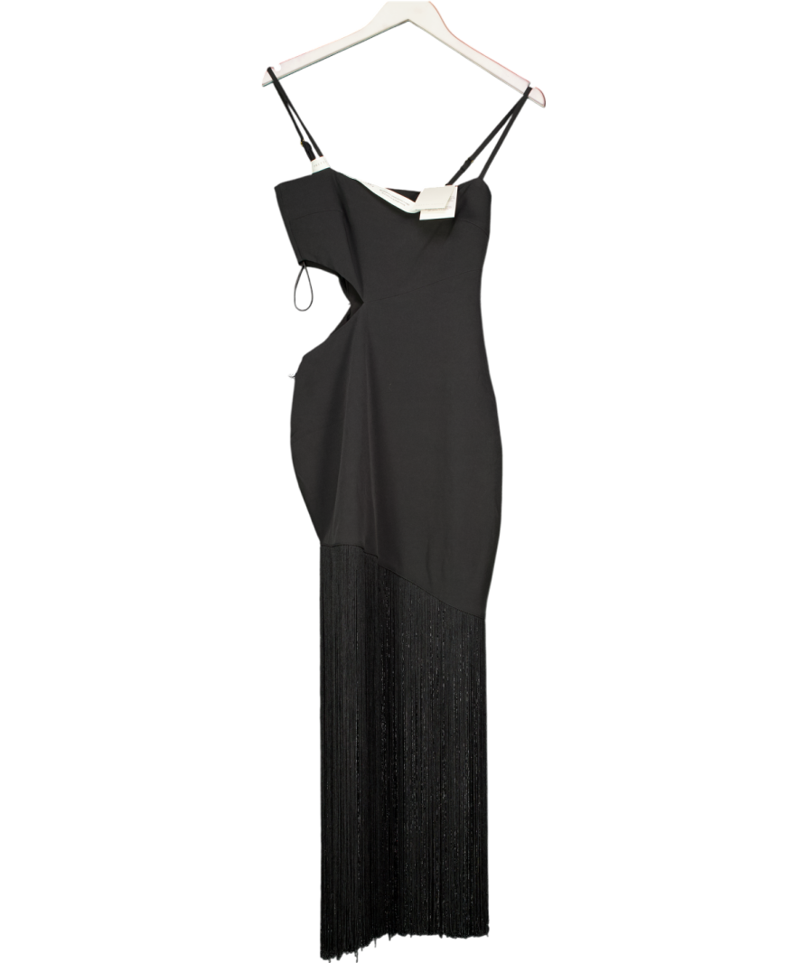 PRETTY LAVISH Black Arcelia Asymmetric Fringed Midaxi Dress UK 6