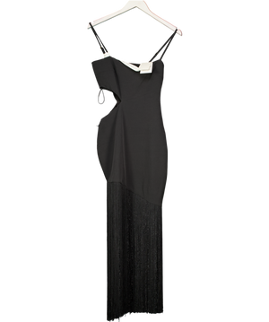 PRETTY LAVISH Black Arcelia Asymmetric Fringed Midaxi Dress UK 6