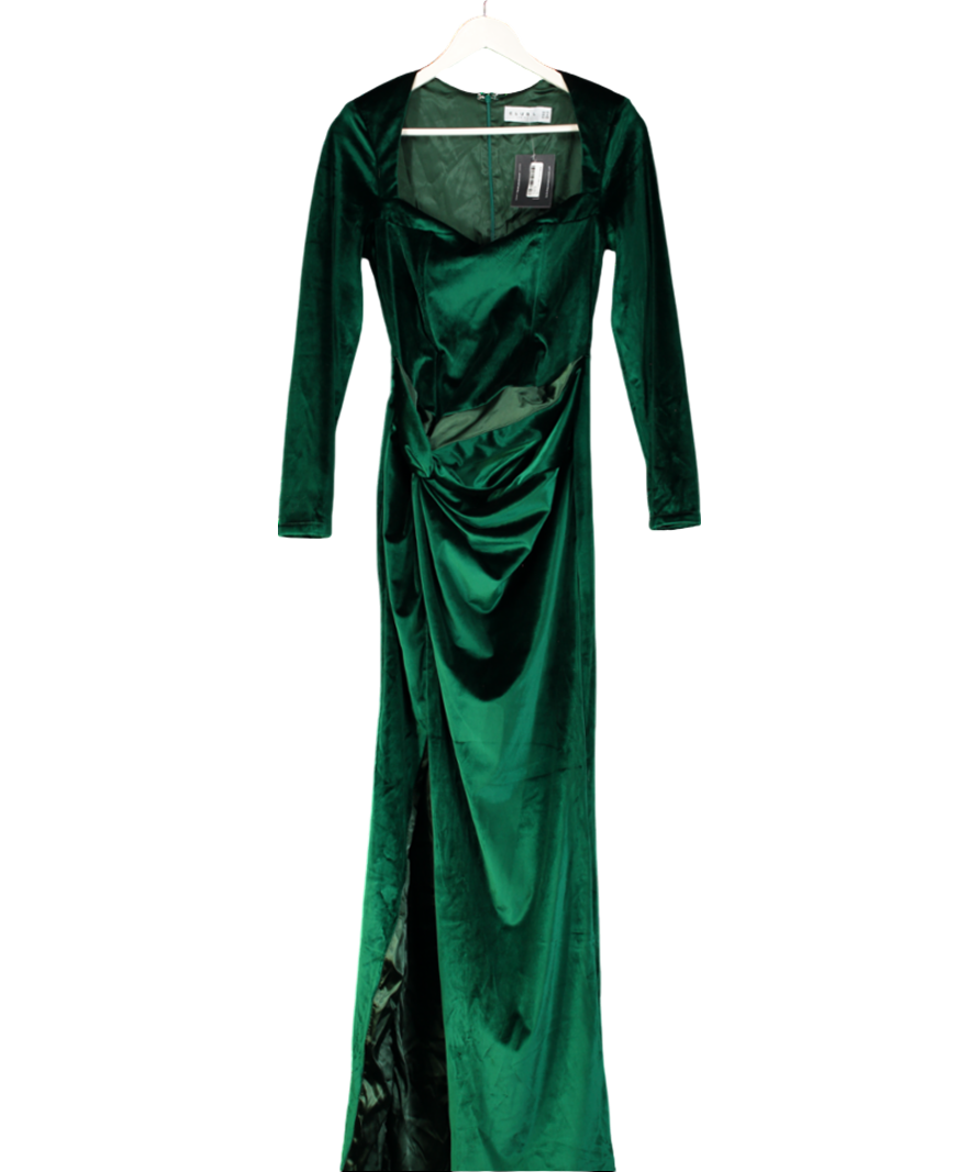 Club L Fay Bottle Green Velvet Corset Style Knot Maxi Dress UK 10