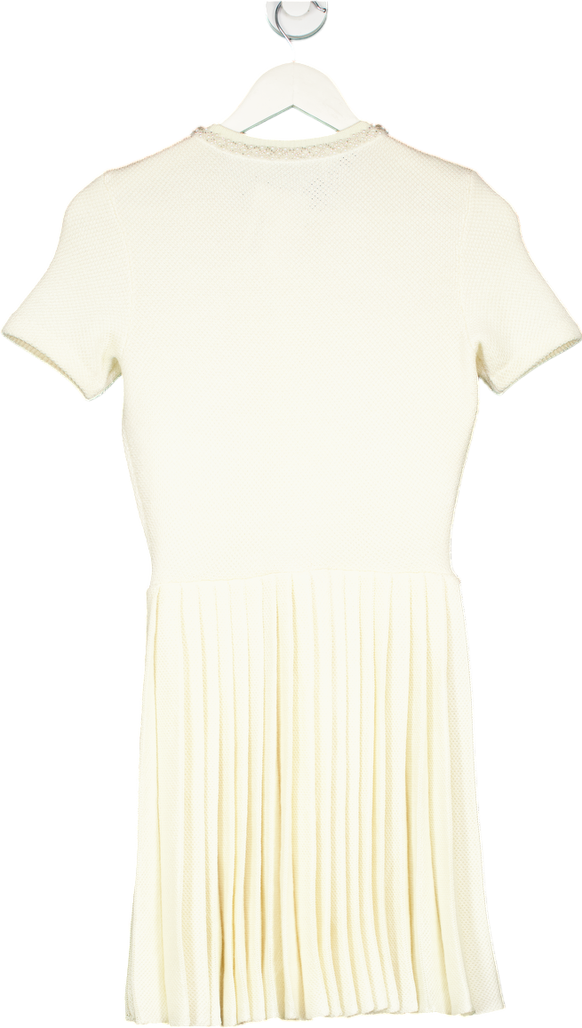 Self-Portrait Cream Short Sleeve Pleated Dress S